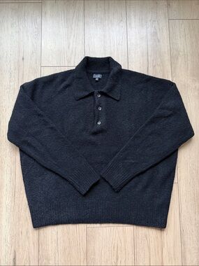 Joe's Jeans Black Button Polo Knit Sweater Men’s Large Merino Wool Yak Blend